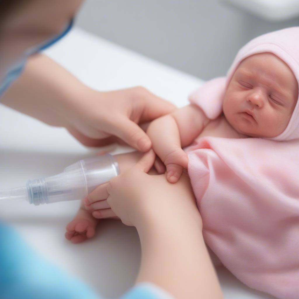 Baby with roseola infantum being examined by a doctor