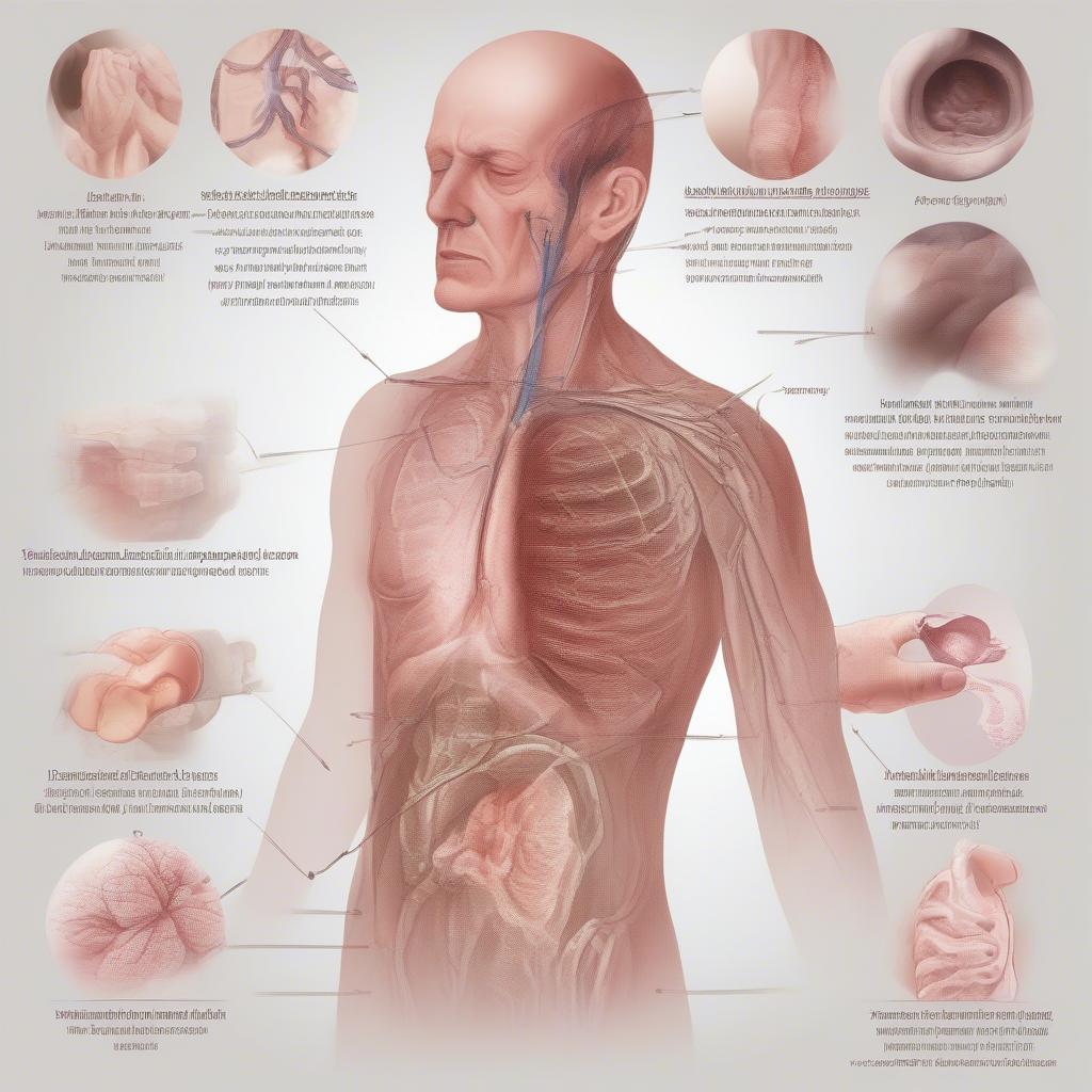 Hình ảnh minh họa các dấu hiệu lao ngoài phổi như sưng hạch bạch huyết, đau khớp, đau bụng, rối loạn tiêu hóa, và các triệu chứng thần kinh.