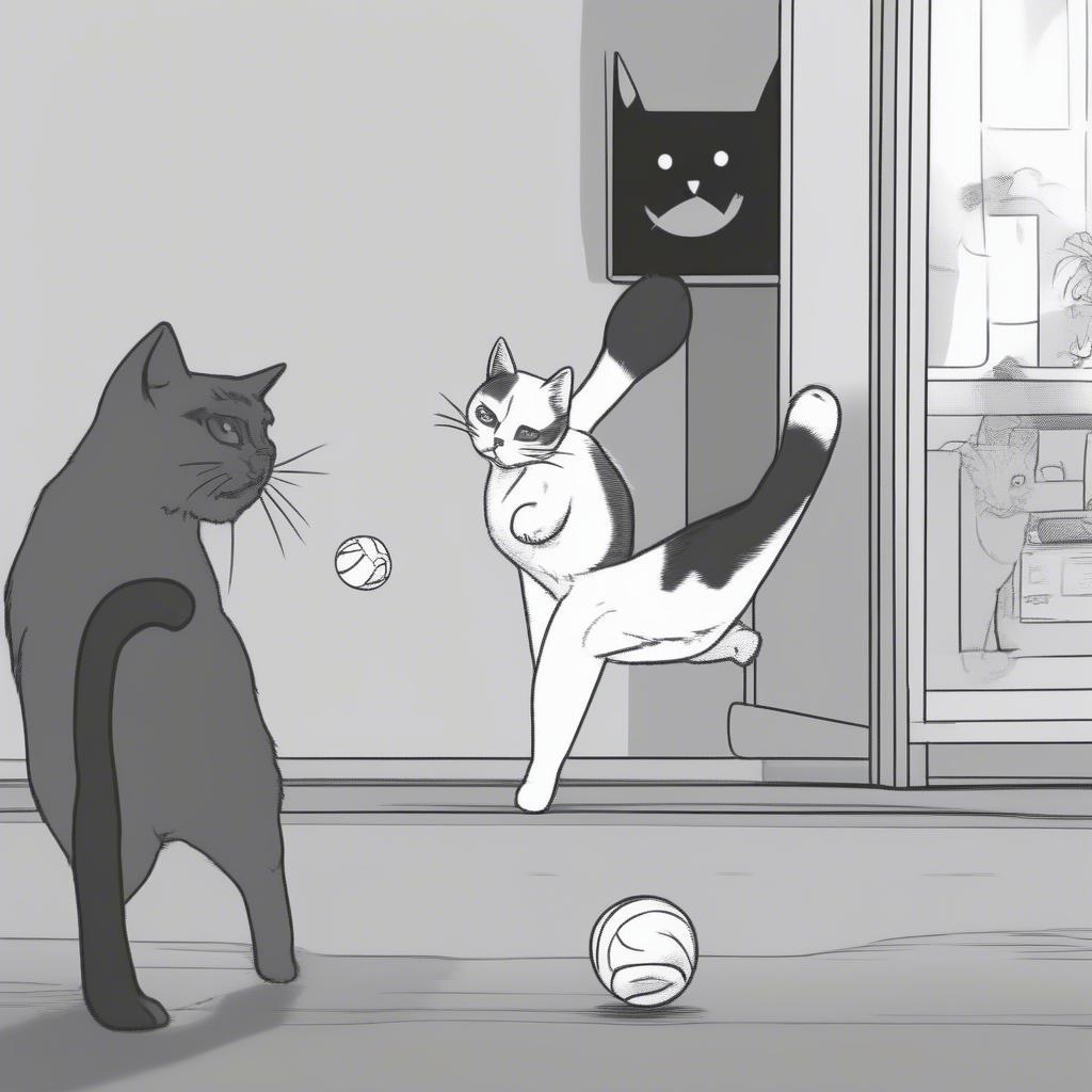 Look! The cat is playing with a ball