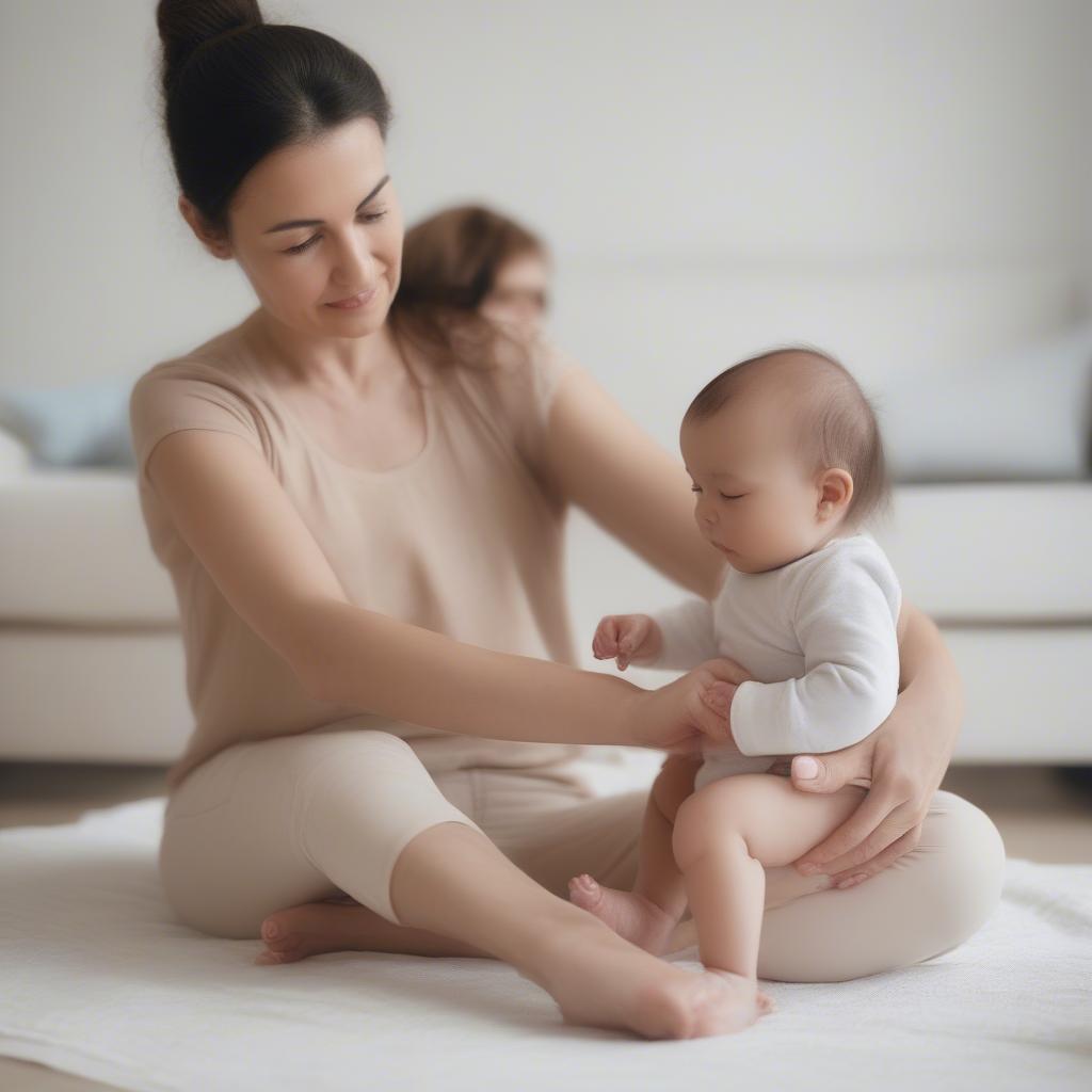 Mẹ massage chân cho trẻ