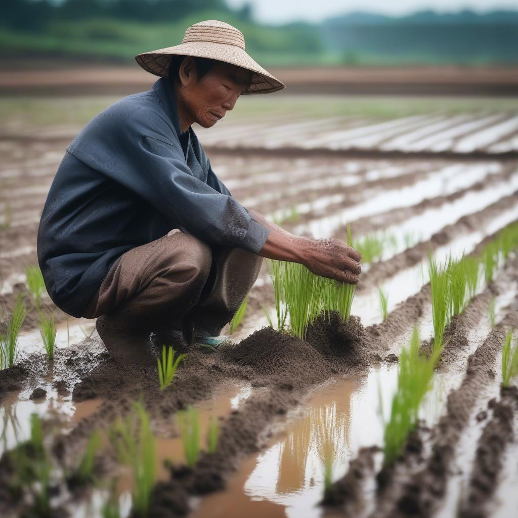 Nông dân đang trồng lúa