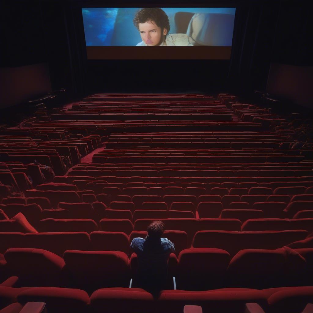 A person watching a movie in a cinema